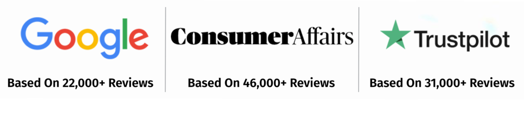 Reviews from Google, Consumer Affairs, Trustpilot
